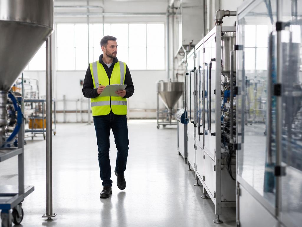 Engineer assessing a factory production line